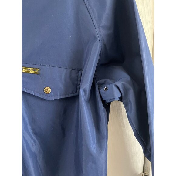 Vtg 1980's Eddie Bauer Men's Navy Blue Pullover Windbreaker Jacket Snap Closure - Picture 7 of 10